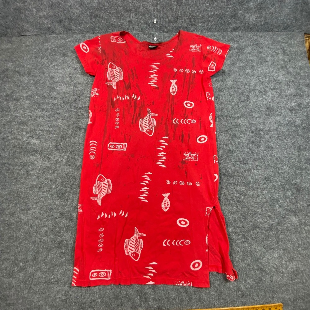 Exist Sports Line Red Tribal Fish Print T-Shirt Dress Women Large Short Sleeve